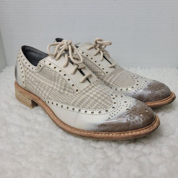 Woolrich Empire Oxford Womens Size 8.5 Shoe Cream Tan Wool Leather - Picture 1 of 12